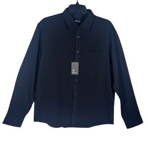 FLX Men Performance Button Down Shirt Slim Fit Black Stretch Quick Dry Large NEW